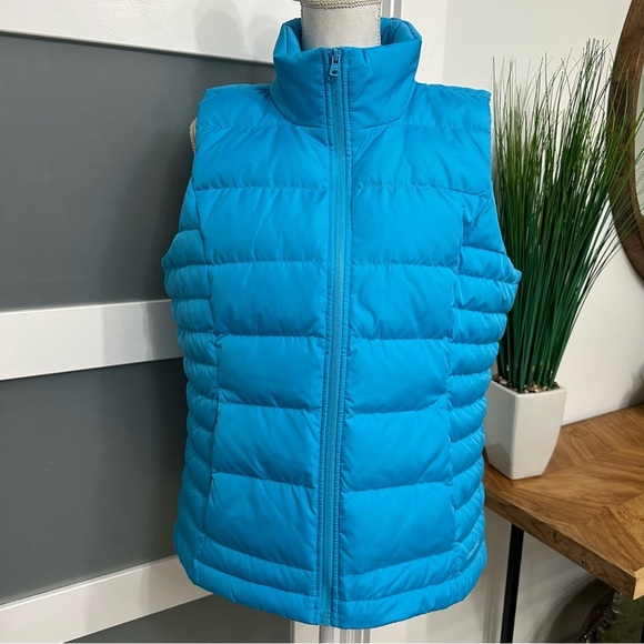 Lands End Puffer Vest SZ Large 14-16 Robins Egg Blue Full Zip Pockets READ - Picture 1 of 9